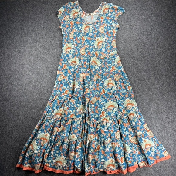 Soft Surroundings Paisley Tiered Maxi Dress PS Petite Small Blue Orange - Picture 1 of 9